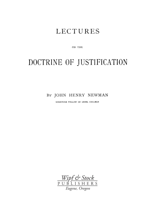 LECTURES ON THE DOCTRINE OF JUSTIFICATION