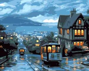 PAINT BY NUMBERS -SFCO CABLE CAR NOCHE- GDE.(LIENZO NUM.C/BASTIDO