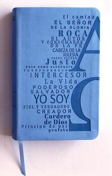 BIBLIA REINA VALERA 1960 TAMANO MANUAL. NOMBRES DE DIOS SIMIL PIEL SOFT BLUE