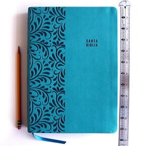 BIBLIA REINA VALERA LETRA S�PER GIGANTE, S�MIL PIEL AGUAMARINA